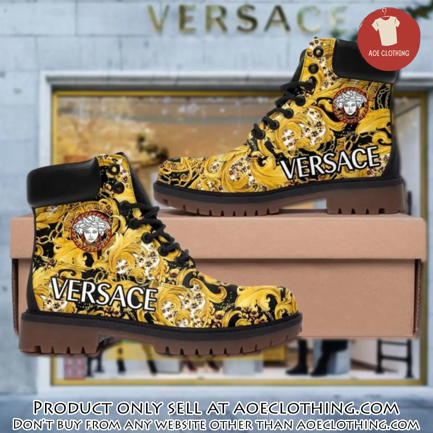 Versace medusa gold pattern luxury brand boots premium gifts for men women aoe0925650